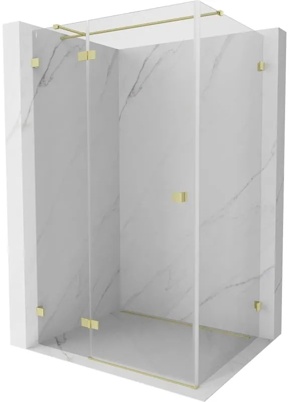 Mexen Lunar T, výklopný ľavý sprchový kút 125 x 100 cm, 8mm číre sklo, zlatý matný profil, 834T-125-100-55-00-L