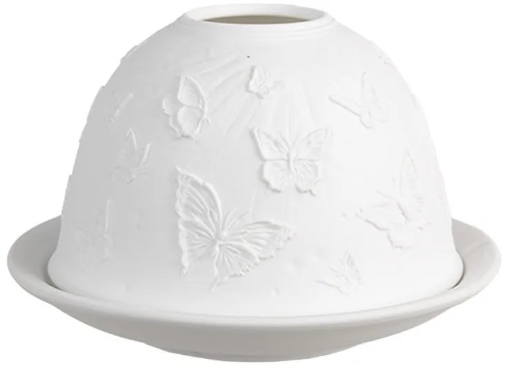 Biely porcelánový svietnik na čajovú sviečku s motýlikmi Paollo - Ø 12*8 cm