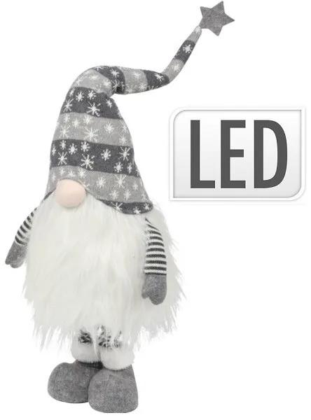 Vianočný škriatok Sneháč XL s LED – sivý 108 cm