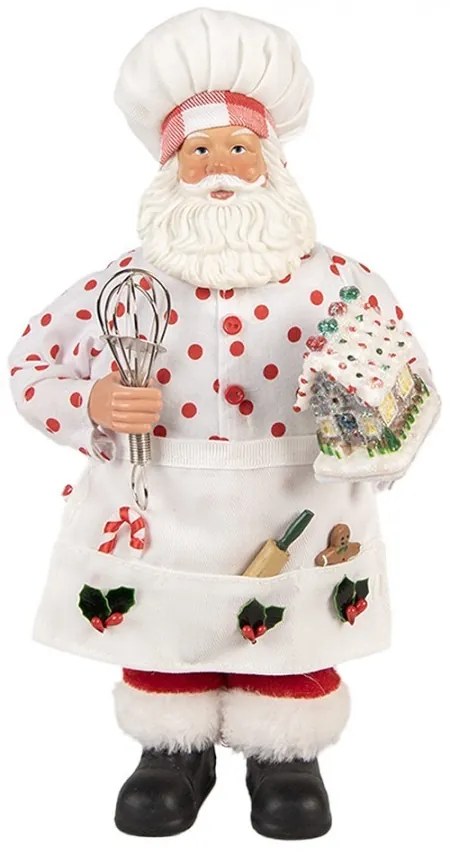 Biela vianočná figúrka Santa Claus kuchár s chalúpkou - 15*10*28 cm
