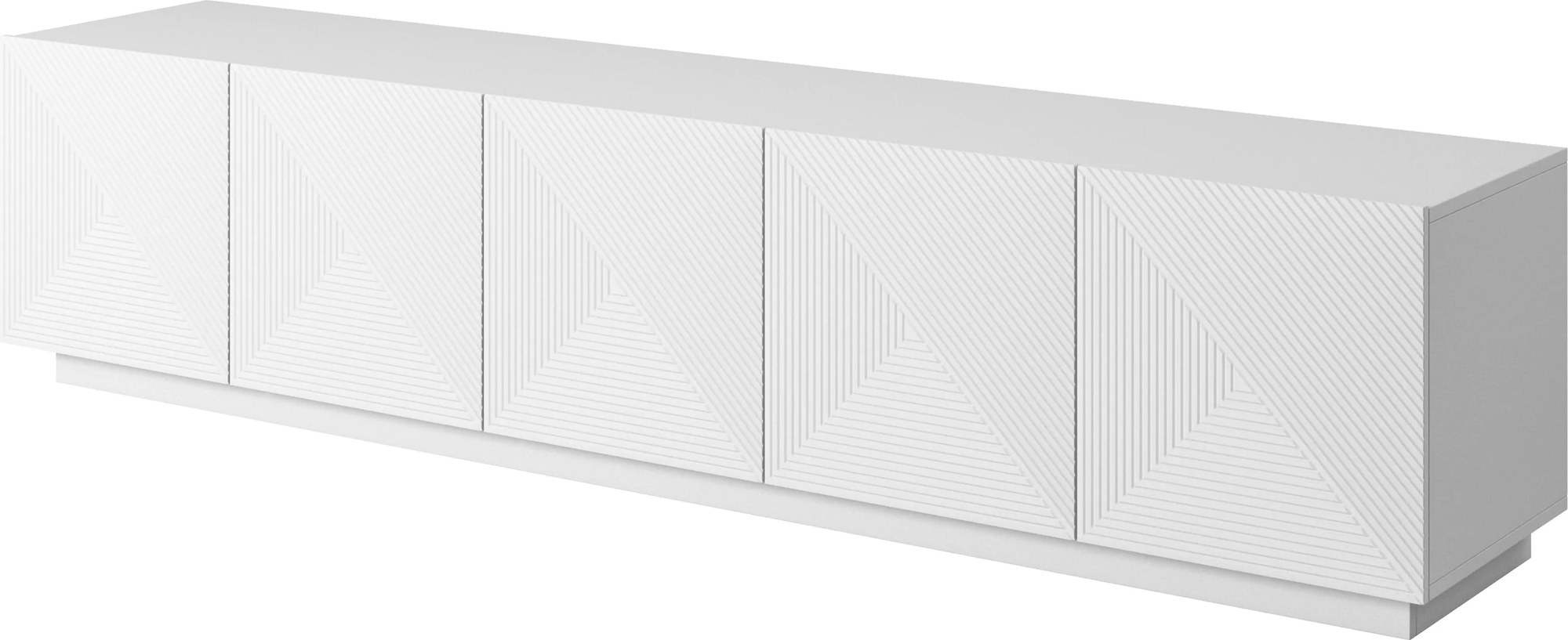 TV skrinka Asha 200 cm päťdverová s ryhovaným čelom - biely mat