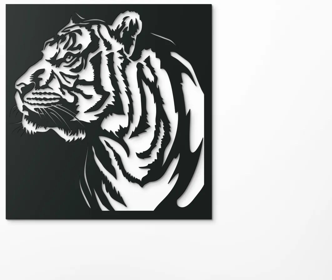 drevko Drevený obraz na stenu Profil tigra Rozmer obrazu: 34 x 32,5 cm, Farba dekorácie: Čierna