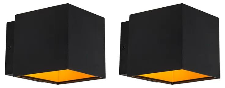 Sada 2 dizajnových nástenných svietidiel čierna/zlatá vrátane LED - Caja