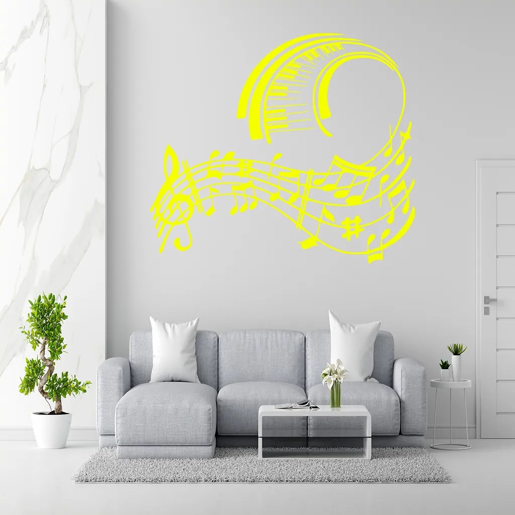 Veselá Stena Samolepka na stenu na stenu Skladba pre klavír Farba: žlutá, Veľkosť: 60 x 52 cm