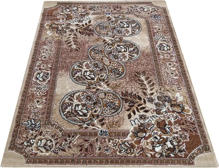 DY Hnedý koberec s kvetinovým vzorom Alfa 09 Rozmer: 40x60 cm