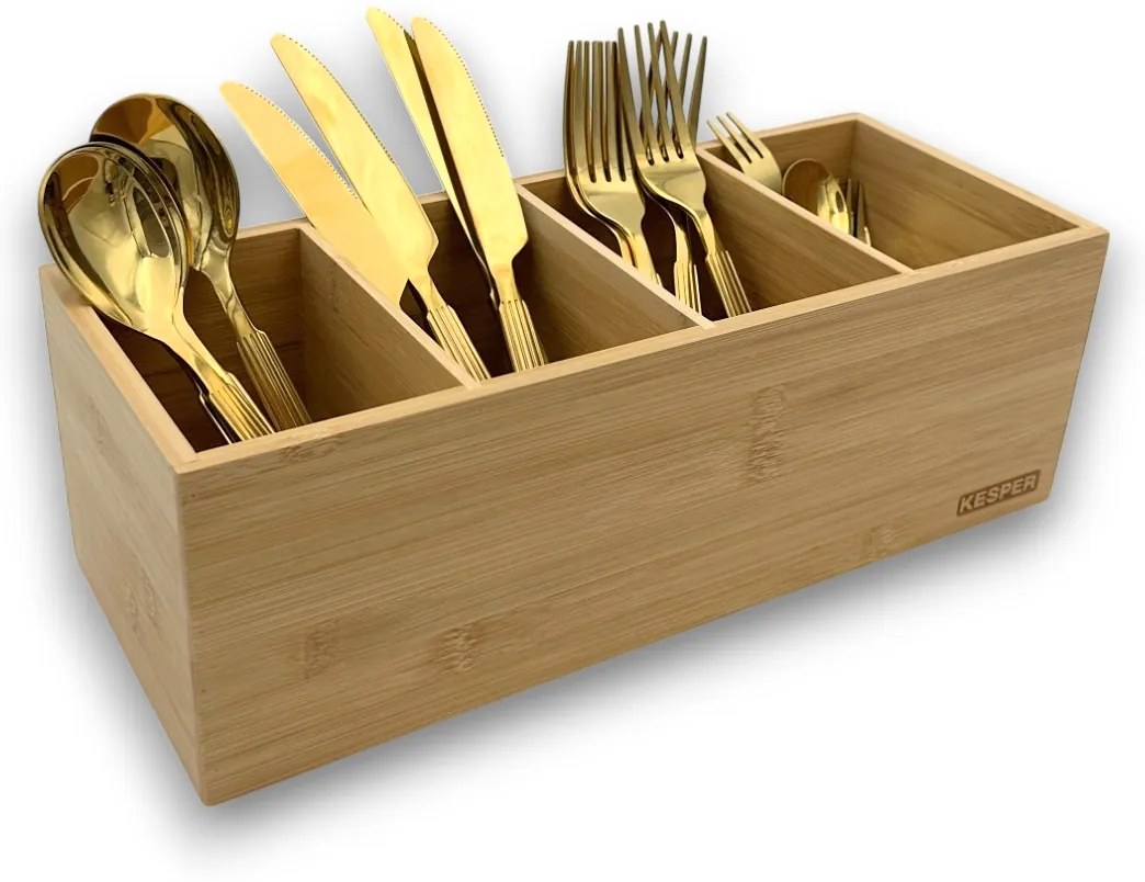 Stojan na príbory, make-up, stolík so 4 priehradkami, bambus, ELA, 35x12x14