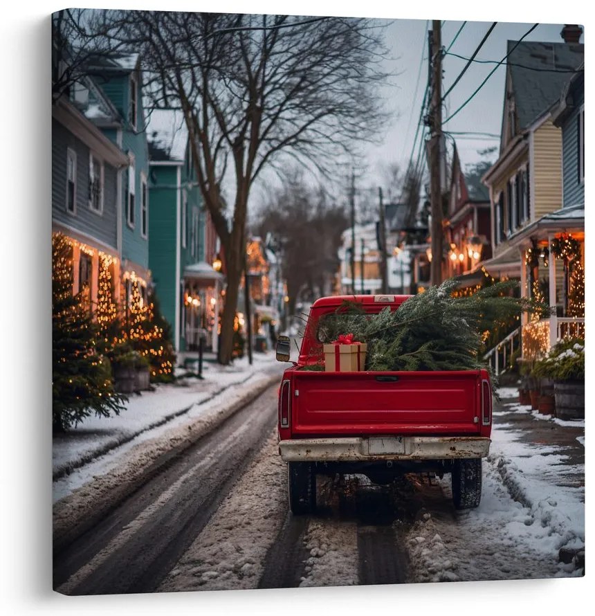 Obraz zasnežená ulica s vianočnými svetlami