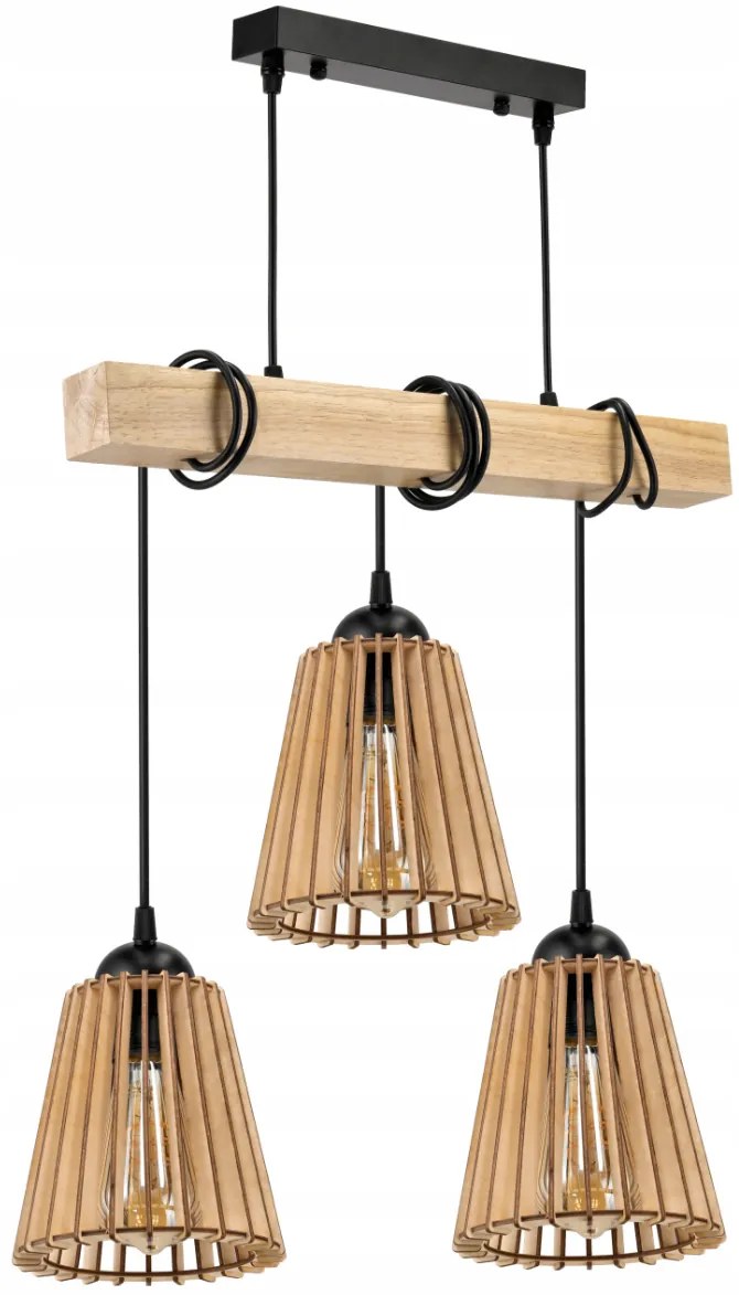 BERGE Závesné stropné svietidlo LED drevený trám 3xE27 Luster Drevený kužeľ
