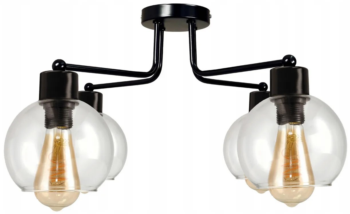 BERGE LED lustrové stropné svietidlo 4xE27 priehľadná sklenená guľa