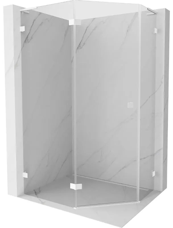Mexen Lunar, L päťuholníkový sprchový kút naklápací doľava 100 x 90 cm, 8mm číre sklo, biely profil, 831L-100L-090P-20-00-L