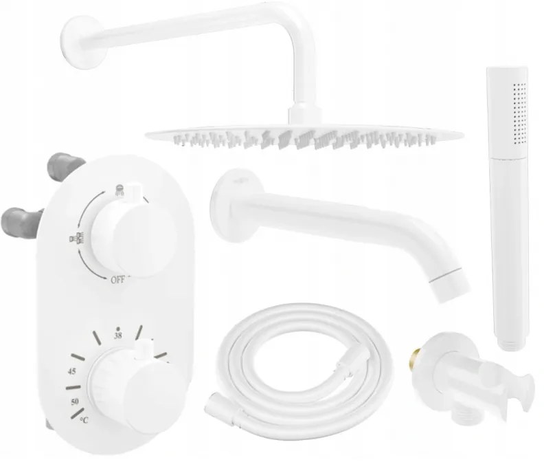 Mexen Kai, podomietková sprchová/vaňová sada DR70 s dažďovou sprchou 30 cm, biela, 77602DR70301-20