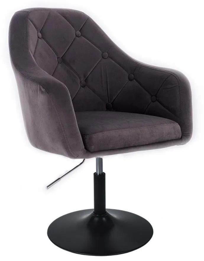 LuxuryForm DESIGN Kreslo ANDORA VELUR na čiernom tanieri - tmavo šedé