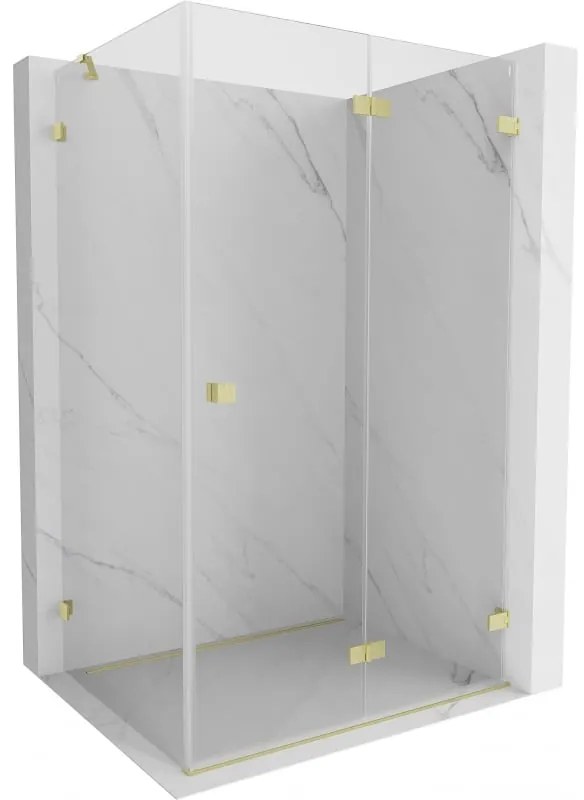 Mexen Lunar-F, 1-krídlový sprchový kút so skladacími dverami, pravý, 100 x 80 cm, 8mm číre sklo, zlatý matný profil, 836-100-080-55-00-P