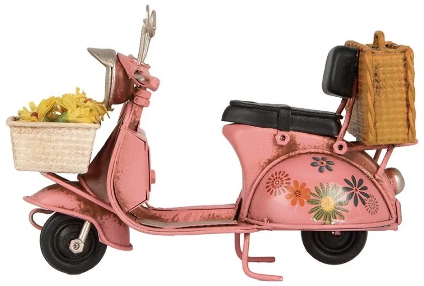 Ružový kovový retro model Scooter s kvetmi - 12*6*8 cm