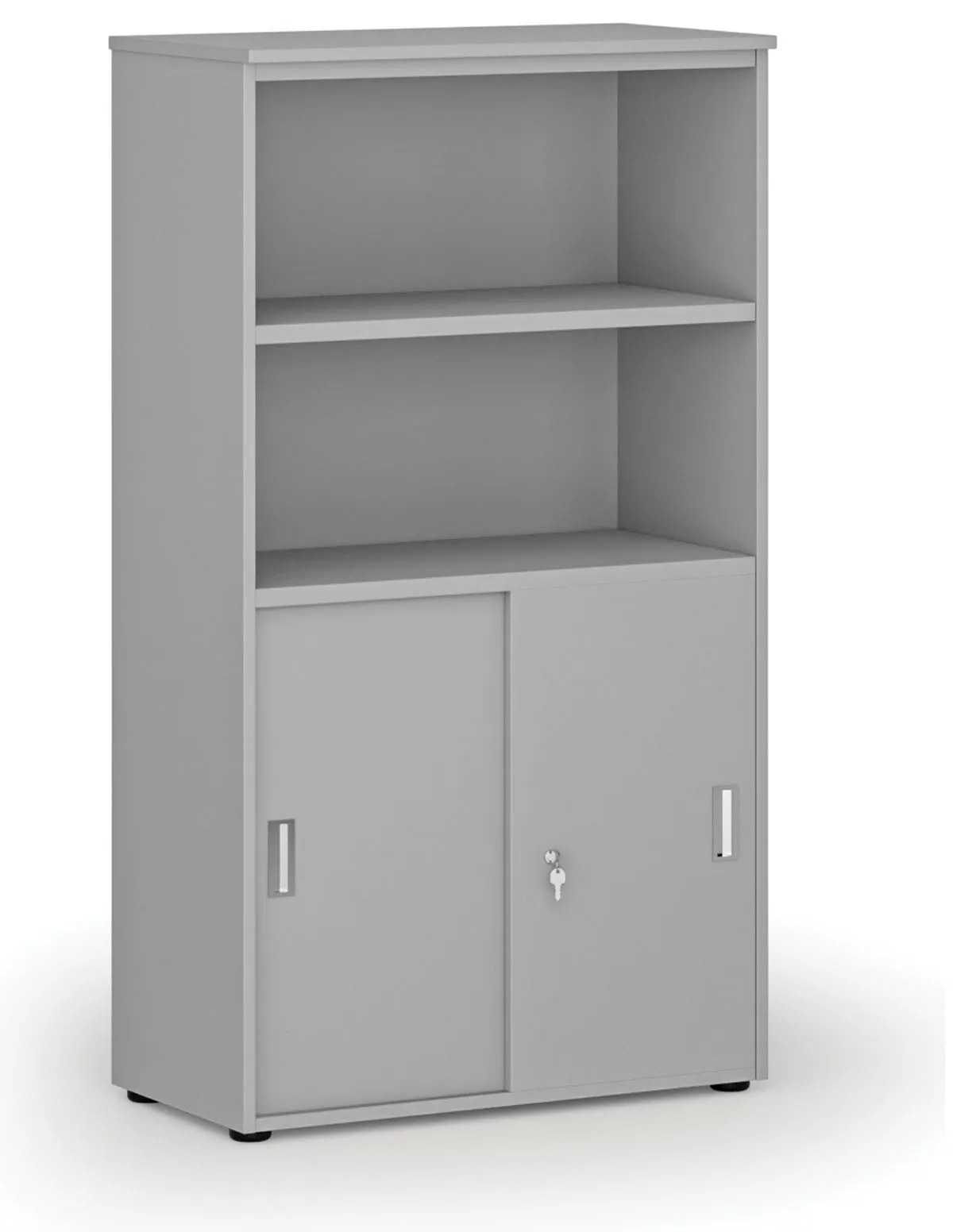 Kombinovaná kancelárska skriňa PRIMO GRAY, zasúvacie dvere na 2 poschodia, 800 x 420 x 1434 mm, sivá