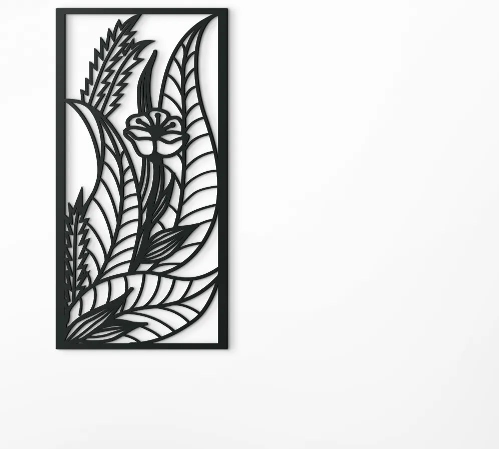 drevko Drevený obraz Kvet medzi listami Rozmer obrazu: 44,5 x 22 cm, Farba dekorácie: Čierna
