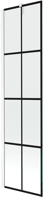 Mexen Next, vaňová zástena 1-krídlová 50 x 150 cm, fixné krídlo, 6 mm číre sklo s čiernym vzorom, biely profil, 895-050-000-00-77-20