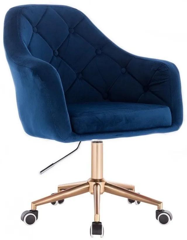 LuxuryForm DESIGN Kreslo ANDORA VELUR na zlatej podstave s kolieskami - modré