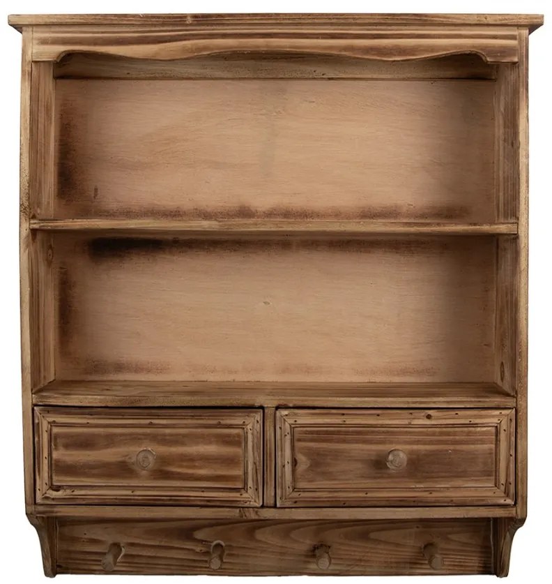 Hnedá antik nástenná drevená polička so šuplíčkami Vann - 56*13*60 cm