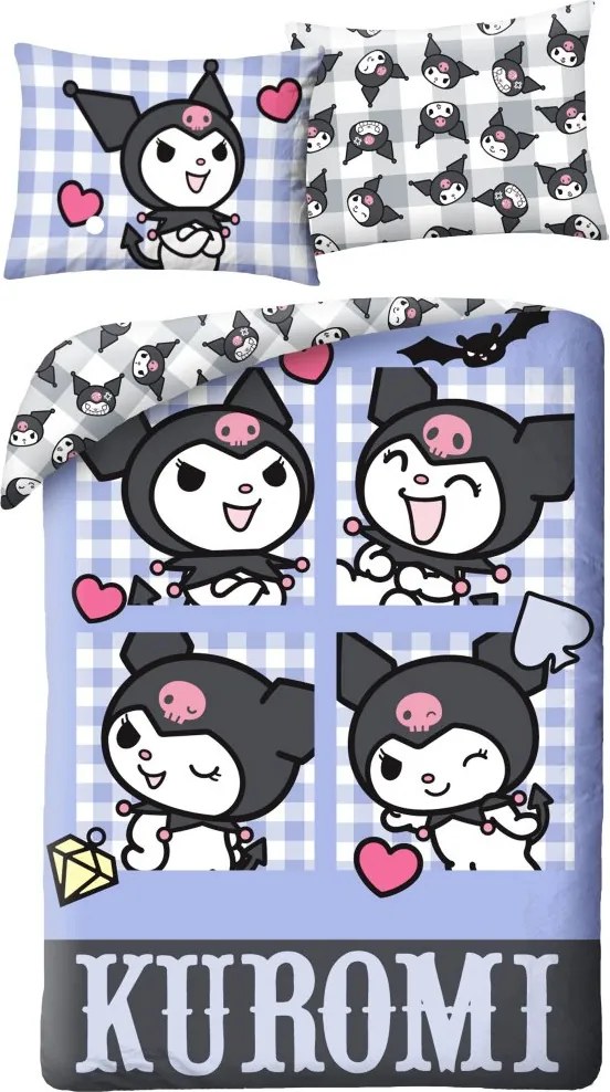 Posteľné obliečky z mikrovlákna Kuromi - motív Four Moods - 70x90 cm + 140x200 cm