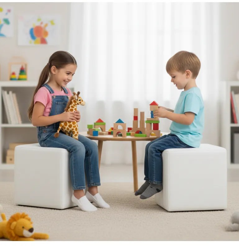 Sedací vak taburetka kocka biela EMI