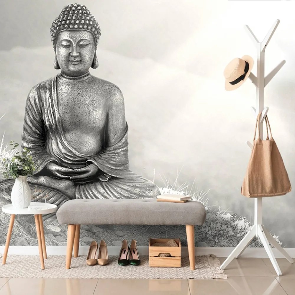 Tapeta čiernobiely Buddha v meditačnej polohe