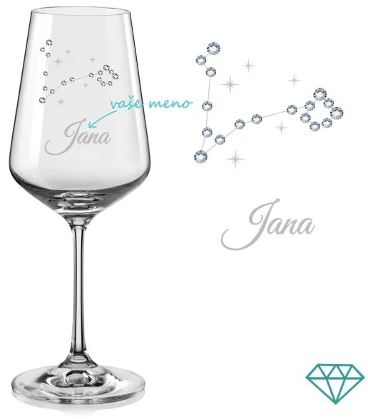 Pohár na víno súhvezdia Rýb s kryštálmi