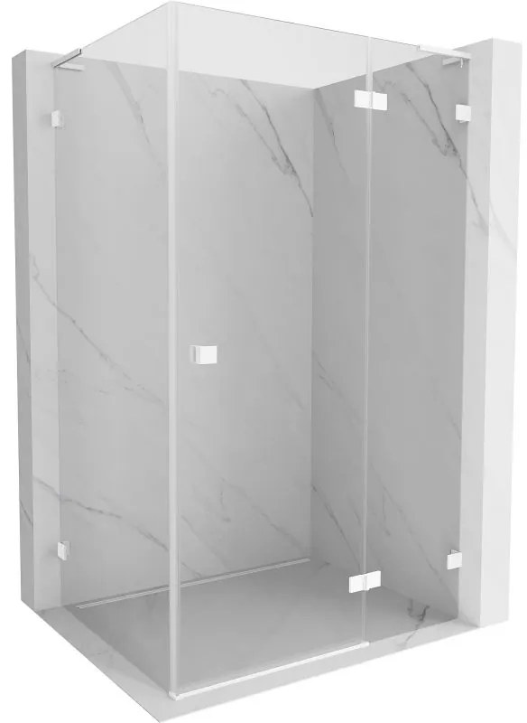 Mexen Lunar, L pravý výklopný sprchový kút 75 x 70 cm, 8mm číre sklo, biely profil, 834L-075-070-20-00-P