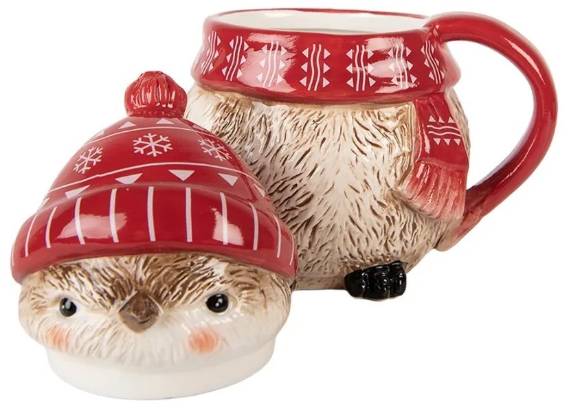 Keramický hrnček vtáčik s viečkom a čiapočkou - 15*11*17 cm / 500 ml