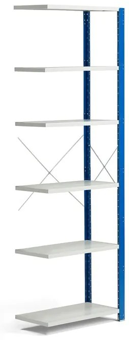 Policový kovový regál MIX, prídavná sekcia, 2500x800x400 mm, modrá, šedá