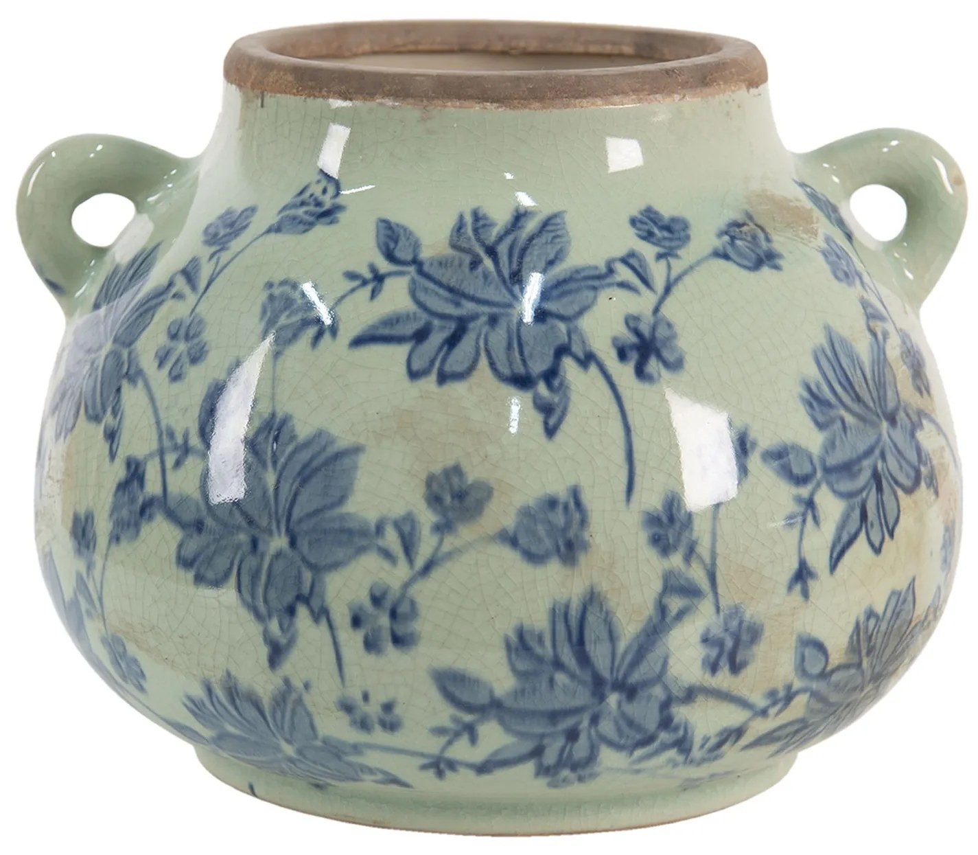 Keramický obal na kvetináč s modrými kvetmi - 21*20*16 cm