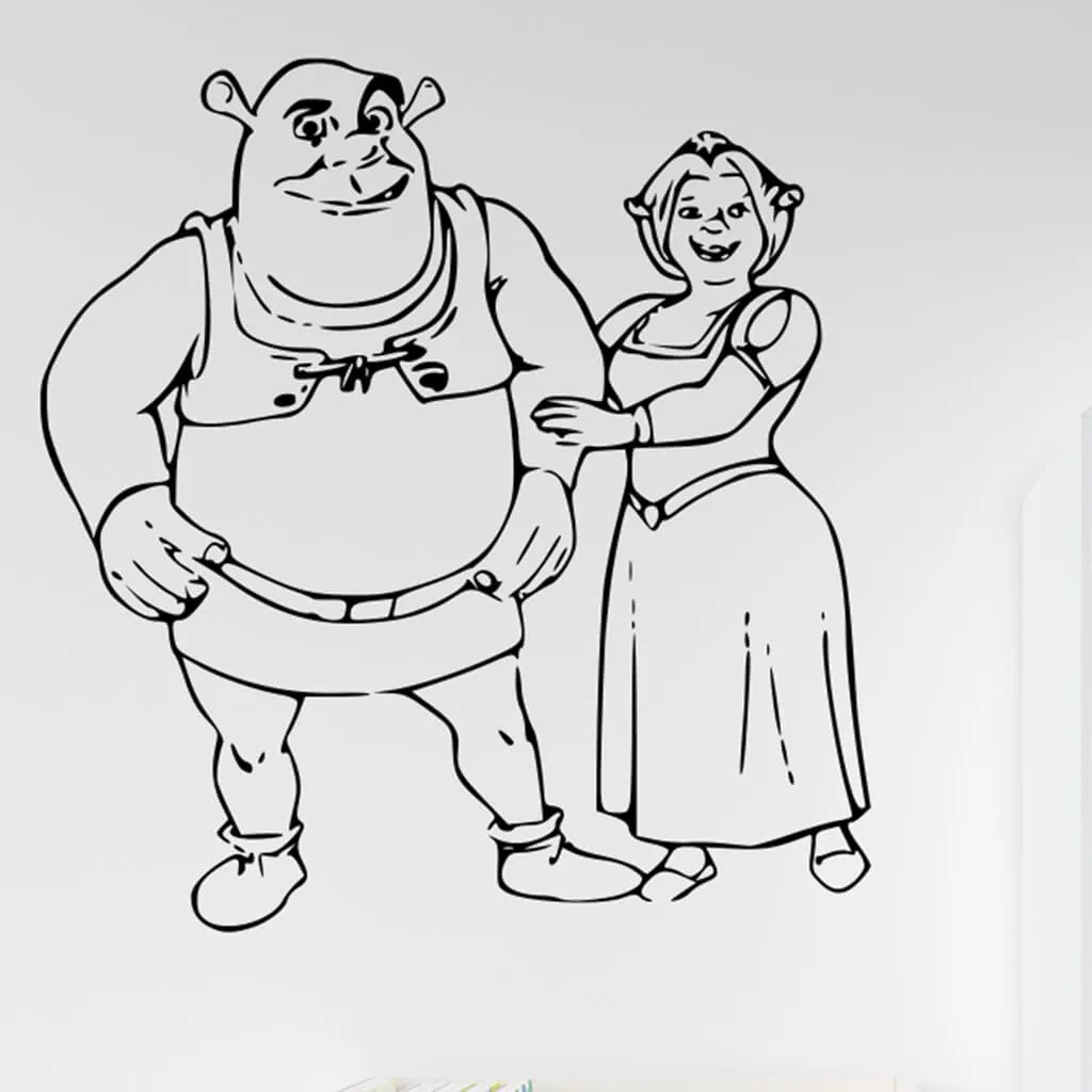 Veselá Stena Samolepka na stenu na stenu Shrek a Fiona Farba: černá