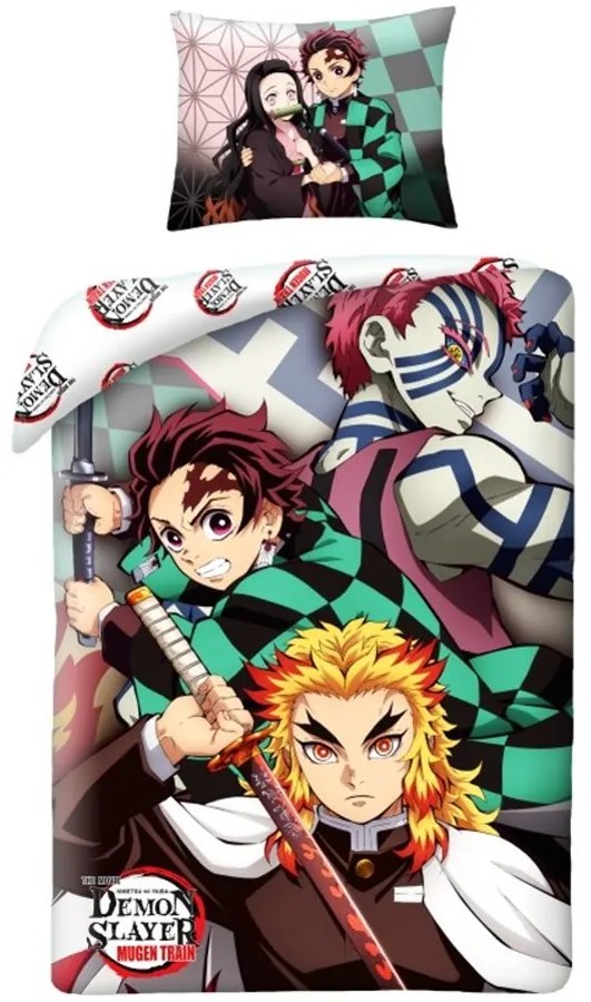 Bavlnené posteľné obliečky Zabijak démonov - Demon Slayer - motív Tanjiro & Kyojuro - 100% bavlna - 70 x 90 cm + 140 x 200 cm