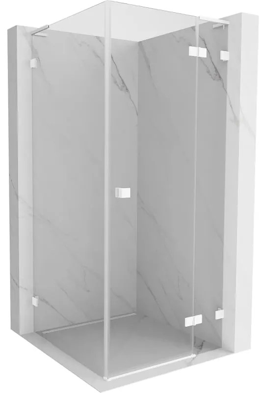 Mexen Lunar, L pravý výklopný sprchový kút 70 x 70 cm, 8mm číre sklo, biely profil, 834L-070-070-20-00-P