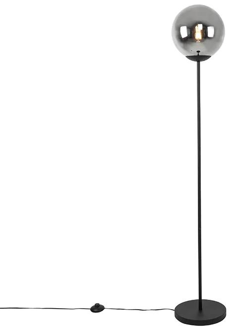 Art Deco stojaca lampa čierna s dymovým sklom - Pallon