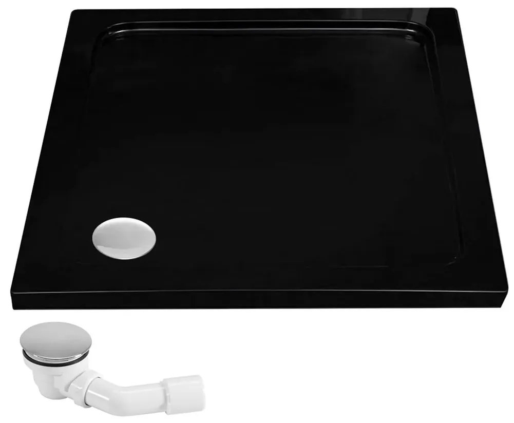 Rea Savoy, akrylátová sprchová vanička 80x80x6 cm + sifón, čierna lesklá, REA-K4804