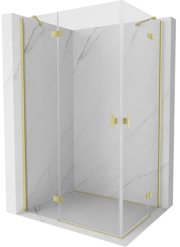Mexen Mist-H Duo, 2-krídlový výklopný sprchový kút 100 x 80 cm, číre sklo, zlatý matný profil, 8A5-100L-080P-55-00