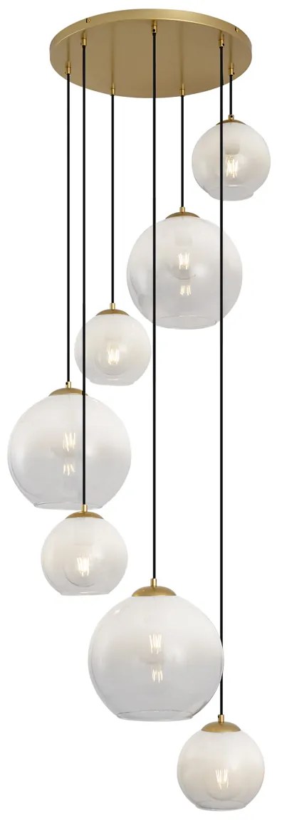 Hotelová elegantná závesná lampa mosadzná s bielym sklom okrúhla 7-svetiel - Misty