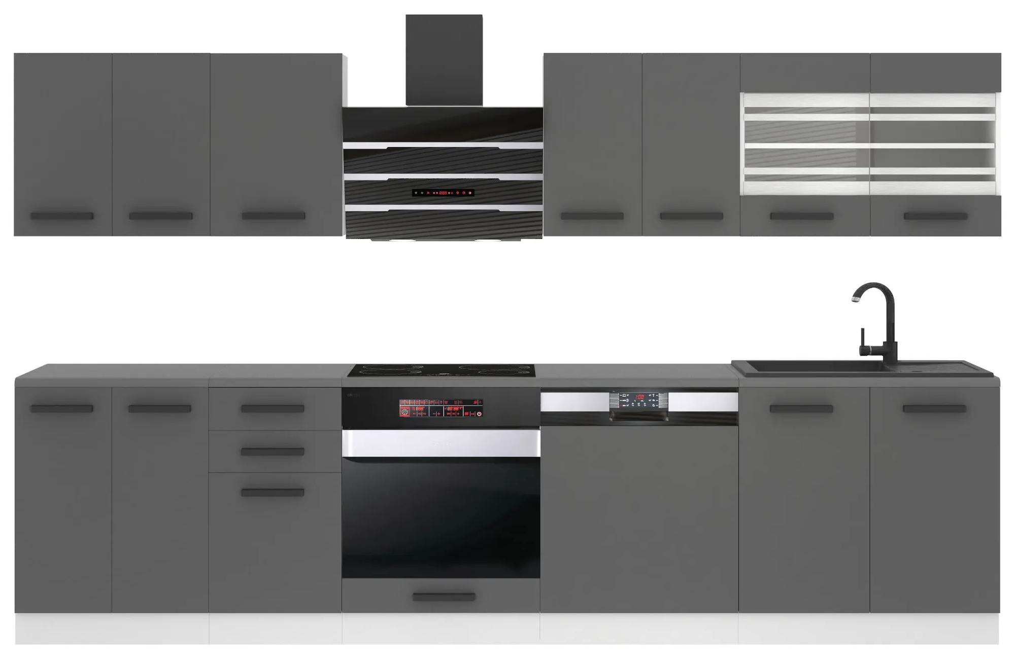 Kuchynská linka Belini Premium Full Version 300 cm šedý mat s pracovnou doskou LUCY