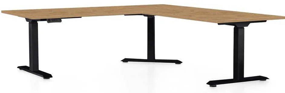 Výškovo nastaviteľný stôl OfficeTech Angle, 180 x 200 cm, čierna podnož, dub kamenný