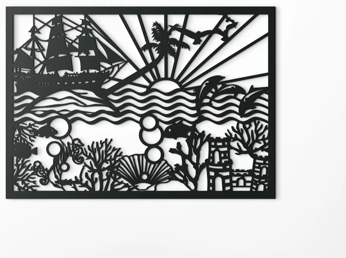 drevko Drevený obraz na stenu Podmorský svet Rozmer obrazu: 31,5 x 44,5 cm, Farba dekorácie: Čierna