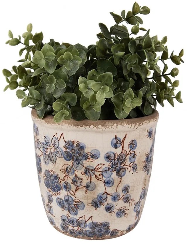 Keramický obal na kvetináč s modrými kvetmi Blusia M - Ø 14*14 cm