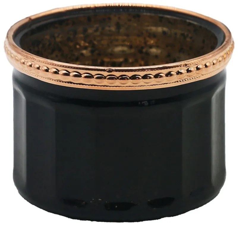 Čierno-medený sklenený svietnik na čajovku - Ø 8*6 cm