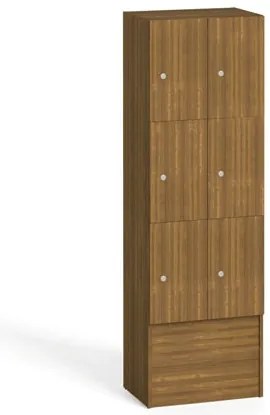 Drevená odkladacia skrinka S5 s úložnými boxami, 6 boxov, 1700 x 600 x 420 mm, cylindrický zámok, orech