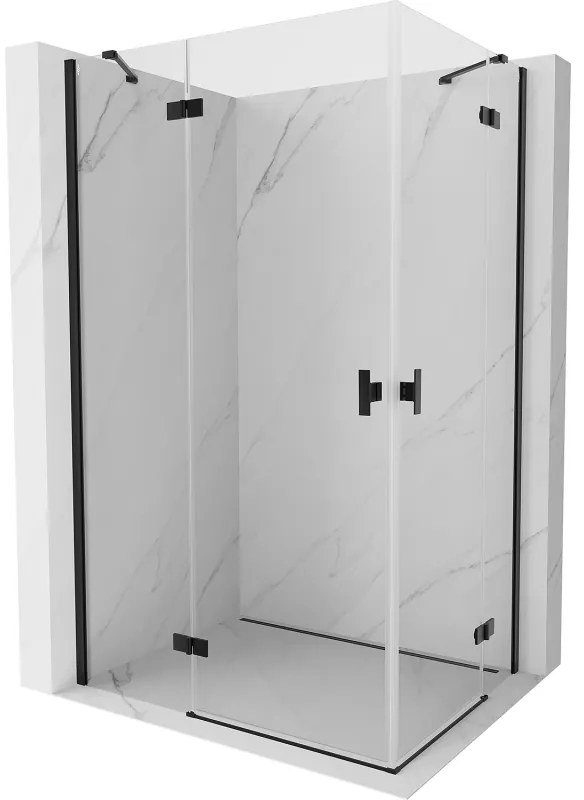 Mexen Mist-H Duo, 2-krídlový výklopný sprchový kút 110 x 90 cm, číre sklo, čierny profil, 8A5-110L-090P-70-00