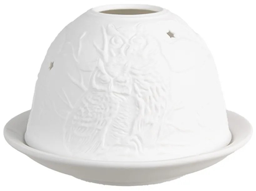 Biely porcelánový svietnik na čajovú sviečku so sovami Paollo - Ø 12 * 8 cm