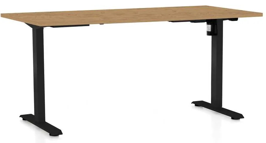 Výškovo nastaviteľný stôl OfficeTech A, 160 x 80 cm, čierna podnož, dub kamenný
