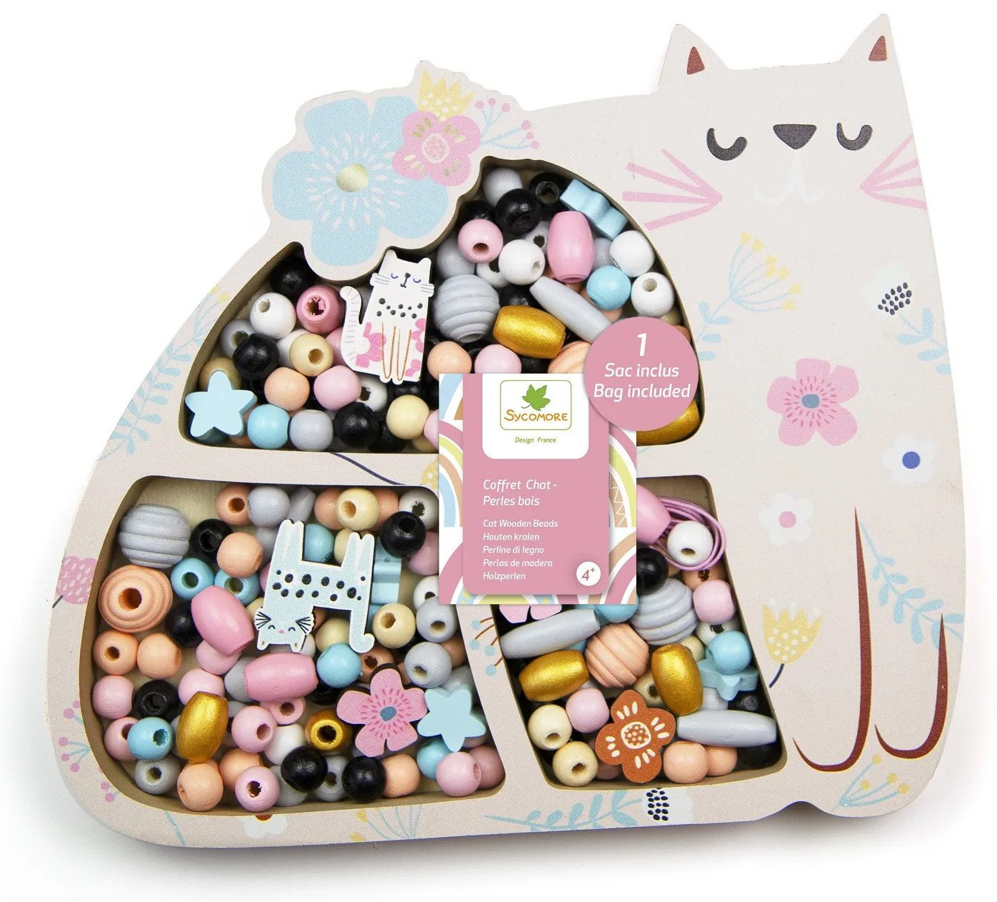 Drevené pastelové koráliky - Mačka