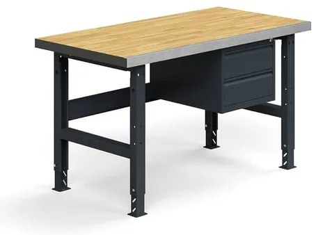 Dielenský stôl TRUST, 2 zásuvky, 1500x760mm, 600 kg, povrch z dubového dreva