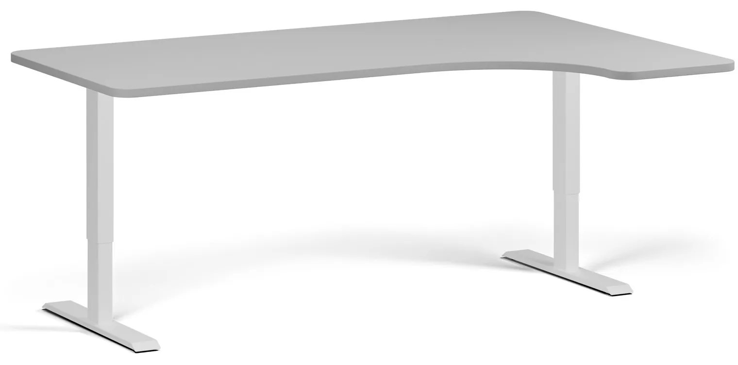 Výškovo nastaviteľný stôl, 180x120 cm, 2 motory, L/P, biela podnož, sivá